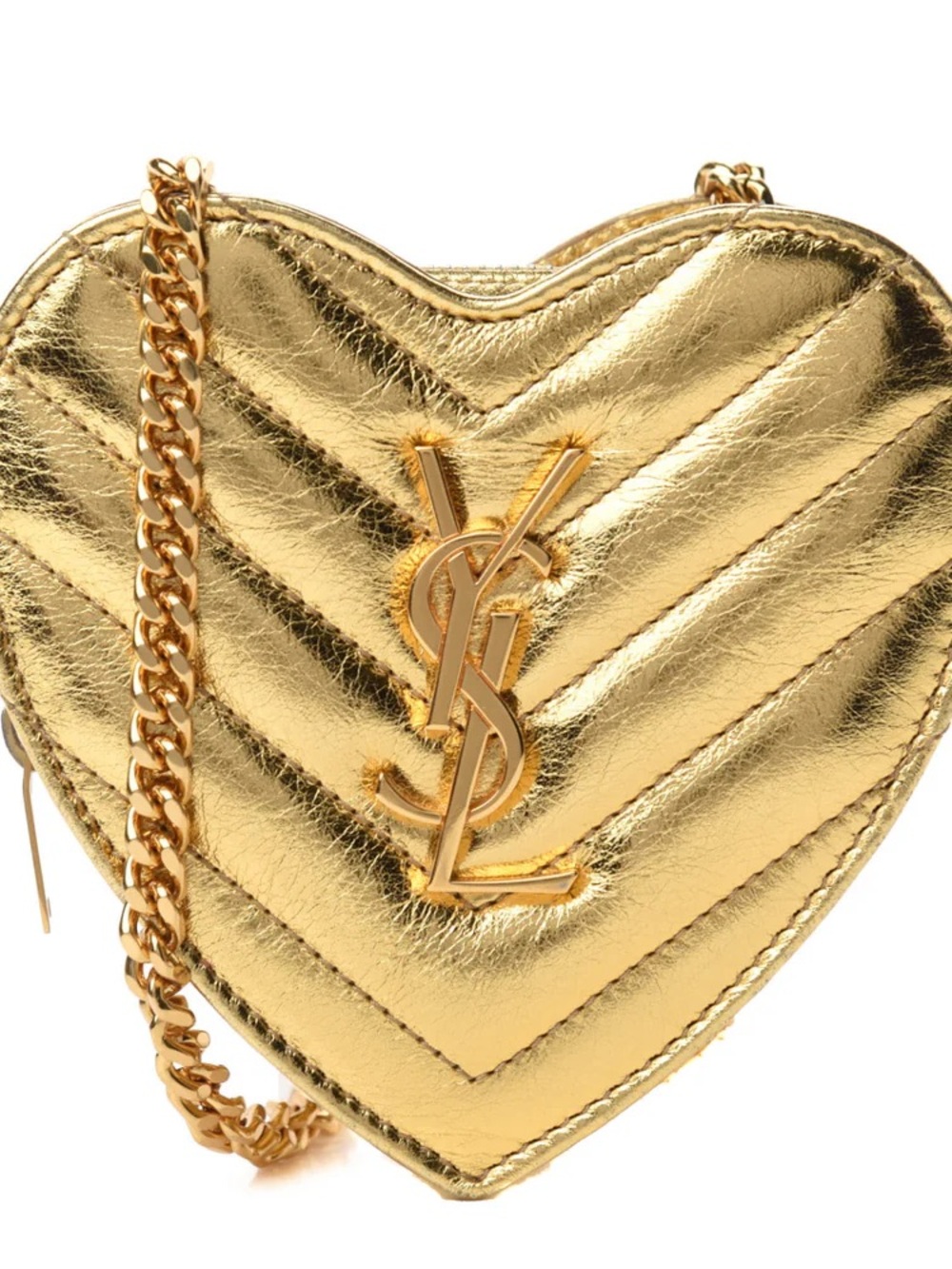 Saint Laurent Metallic Gold Heart Mini Chain Bag